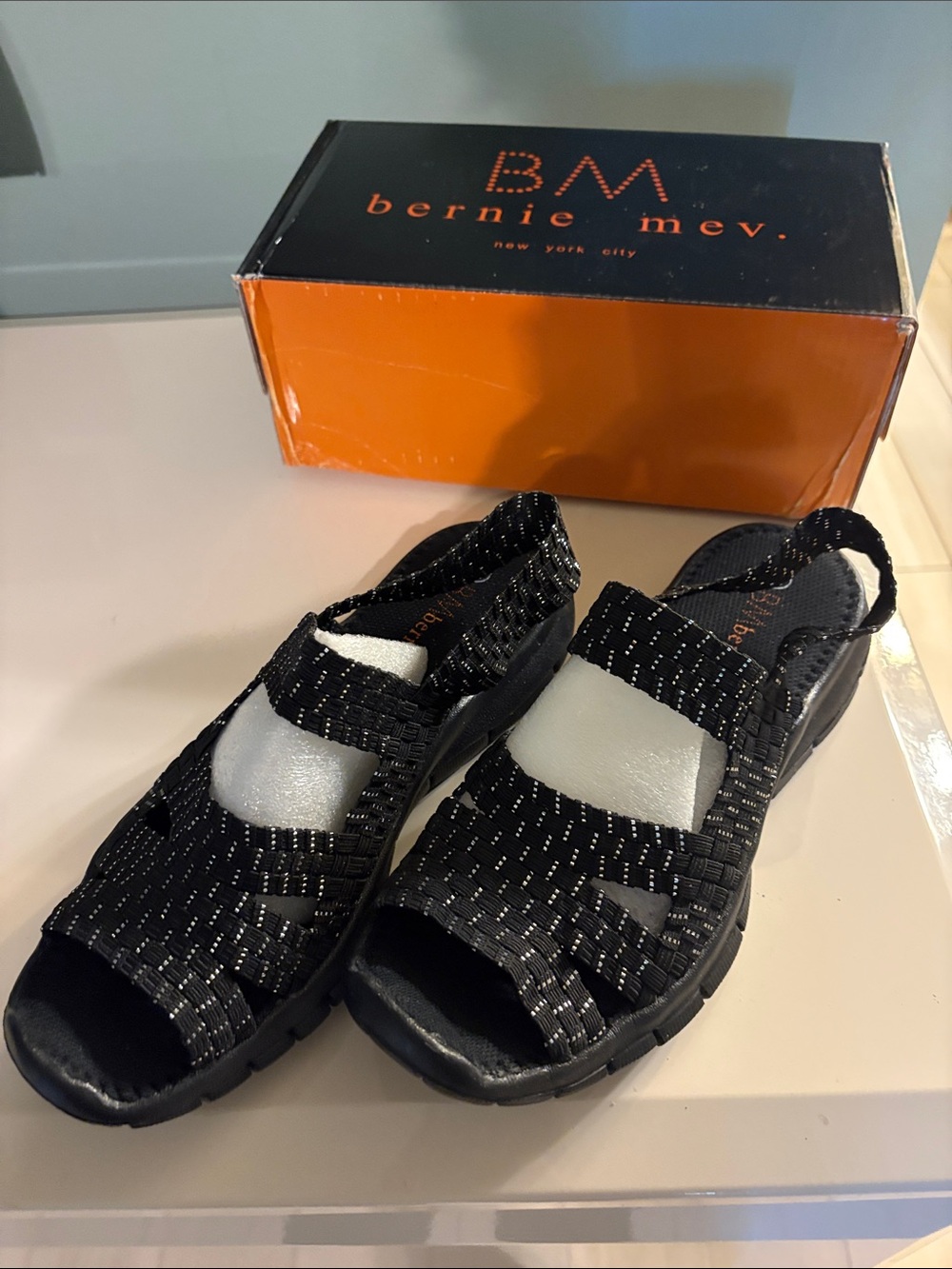 bernie mev. Black Stretch Woven Slingback Sandals